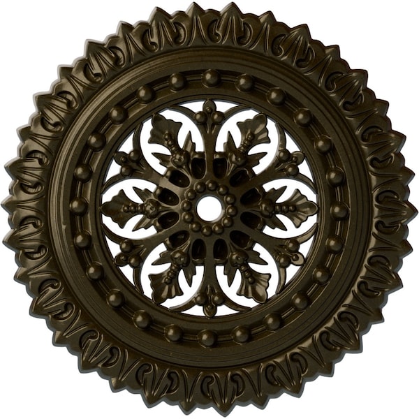 Ekena Millwork Sellek Ceiling Medallion (Fits Canopies up to 1 1/8"), 18 1/2"OD x 7/8"ID x 1 1/2"P, Green Gold CM18SKGGS - main
